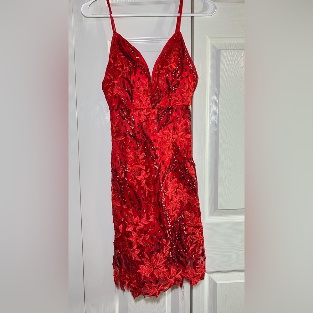 Fashion Nova Red Sequin Me Out Dress - Size Small